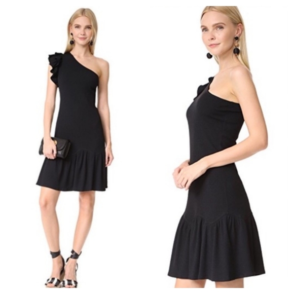 Rebecca Taylor Dresses & Skirts - Rebecca Taylor Black One-Shoulder Ribbed Knee Lenght Flounce Dress